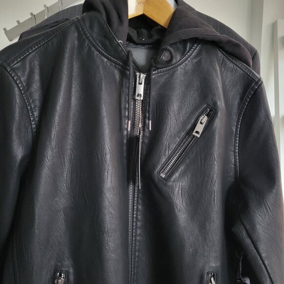 New Blank-NYC Men's Leather Moto Full Zip Jacket w/Hood – Size Large - Picture 6 of 14
